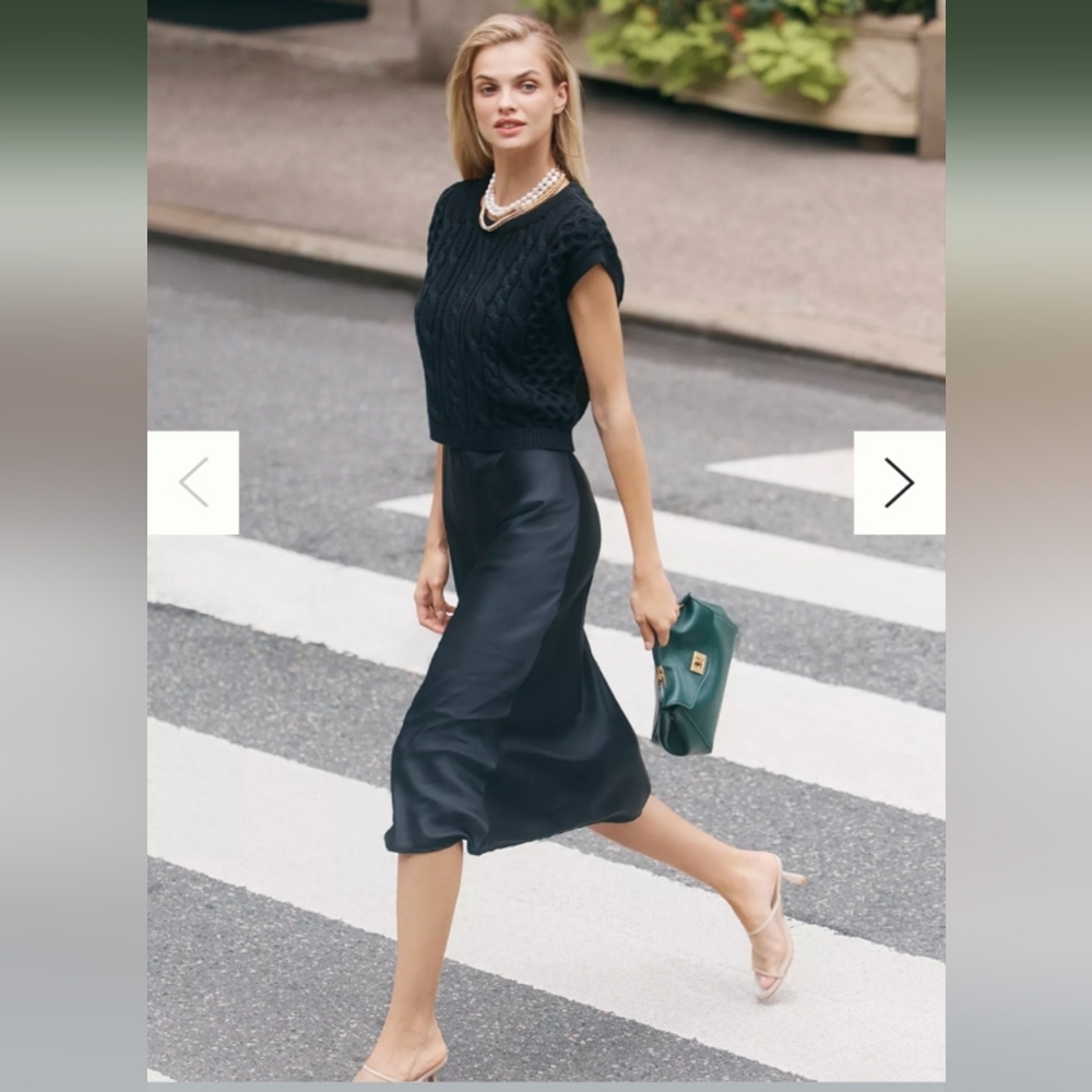 Anthropologie Black Midi Dress with Cable-Knit Overlay